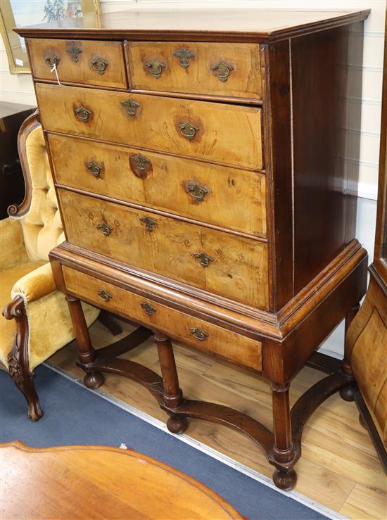 An early 18th century walnut chest on stand W.95cm